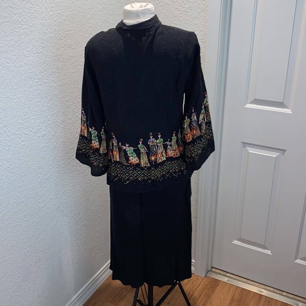 Citron Japanese Style Skirt Set Black EUC Sz L/XL Silk Asian Inspo Tunic - Picture 10 of 13